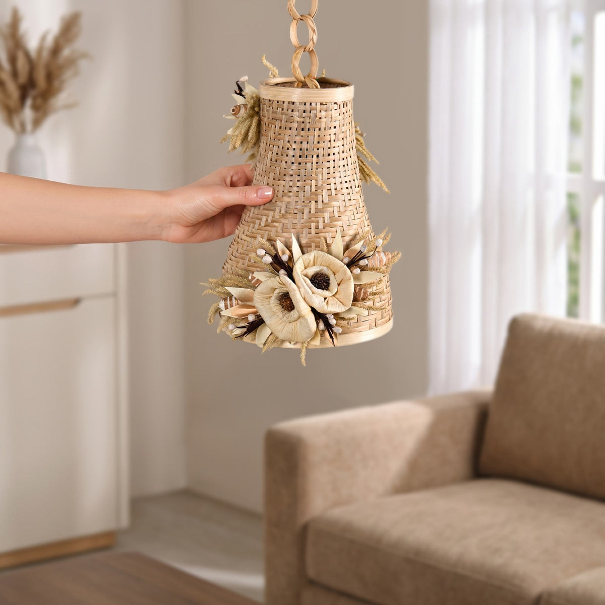 Solara Sustainable Handmade Dried Flower Bamboo Diwali Lantern