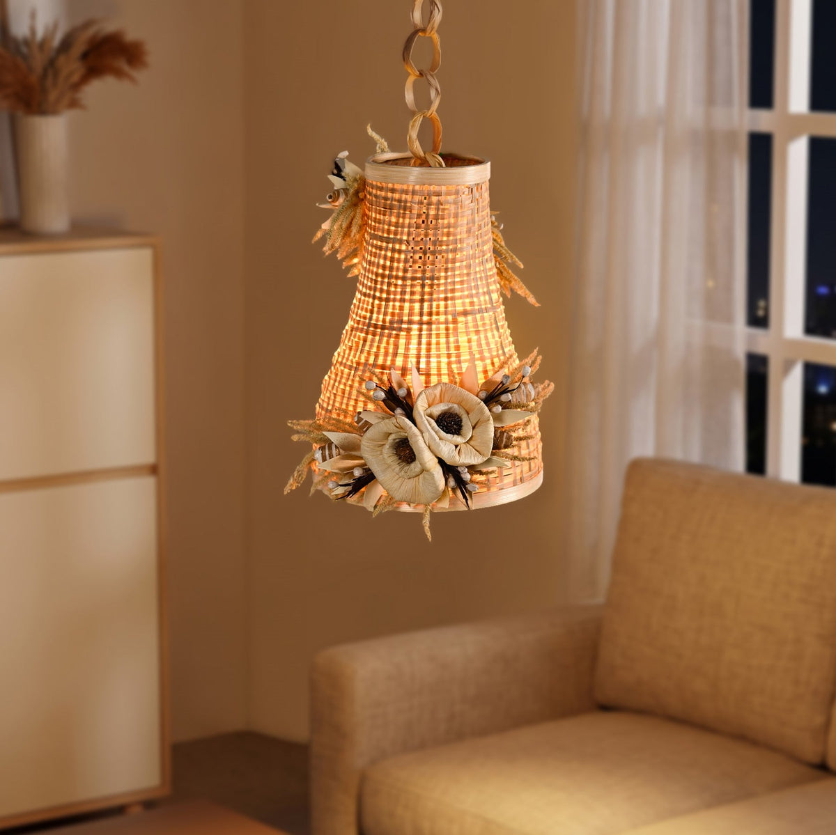 Solara Sustainable Handmade Dried Flower Bamboo Diwali Lantern