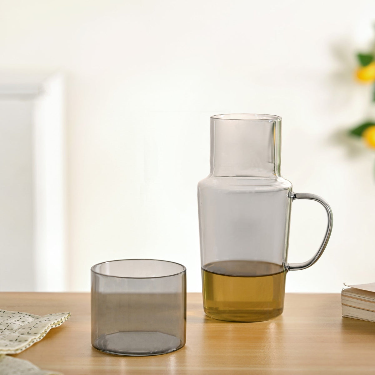 Sleek Black Tinted Bedside Carafe Set With Tumbler And Jug