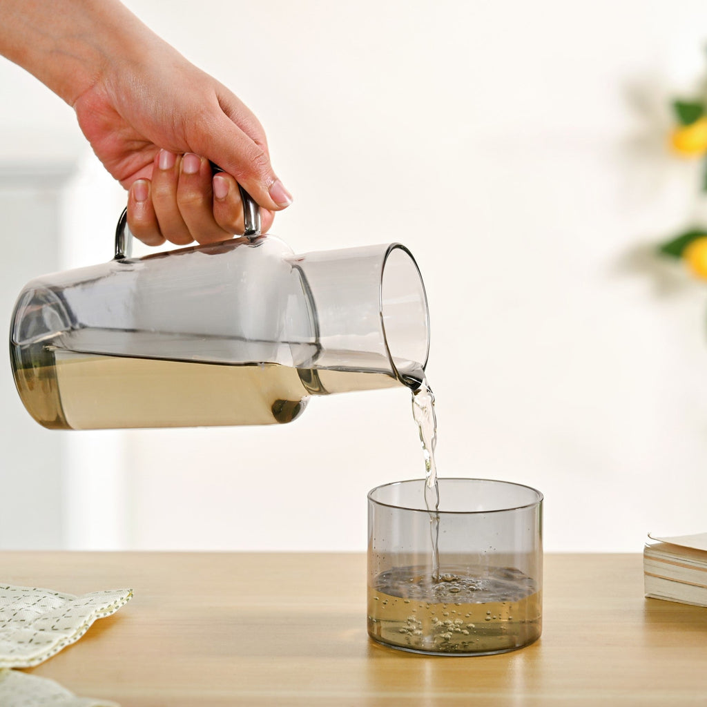 Sleek Black Tinted Bedside Carafe Set With Tumbler And Jug