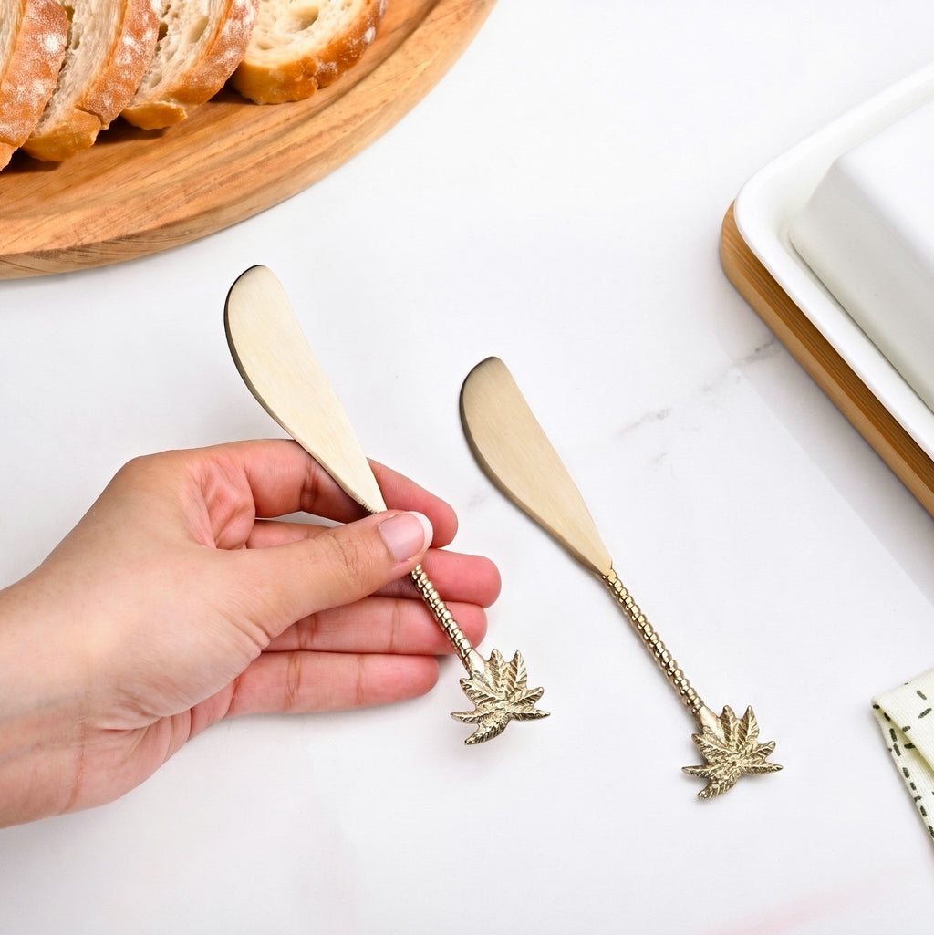 Palm Tree Brass Butter Knife Set Of 2