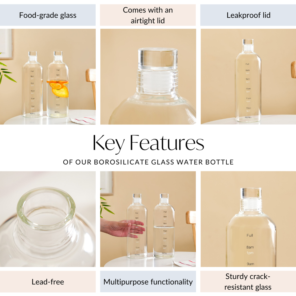 Borosilicate Glass Water Bottle 1050ml