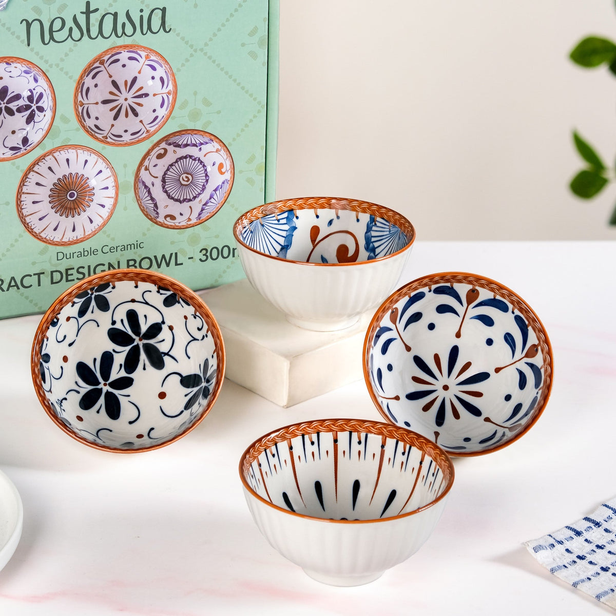 Terra Indigo Ceramic Bowls Set Of 4 300ml