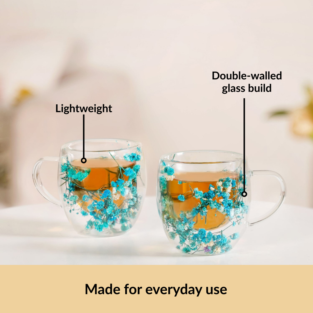 Turquoise Flowers Double Walled Mug Set Of 2 250ml