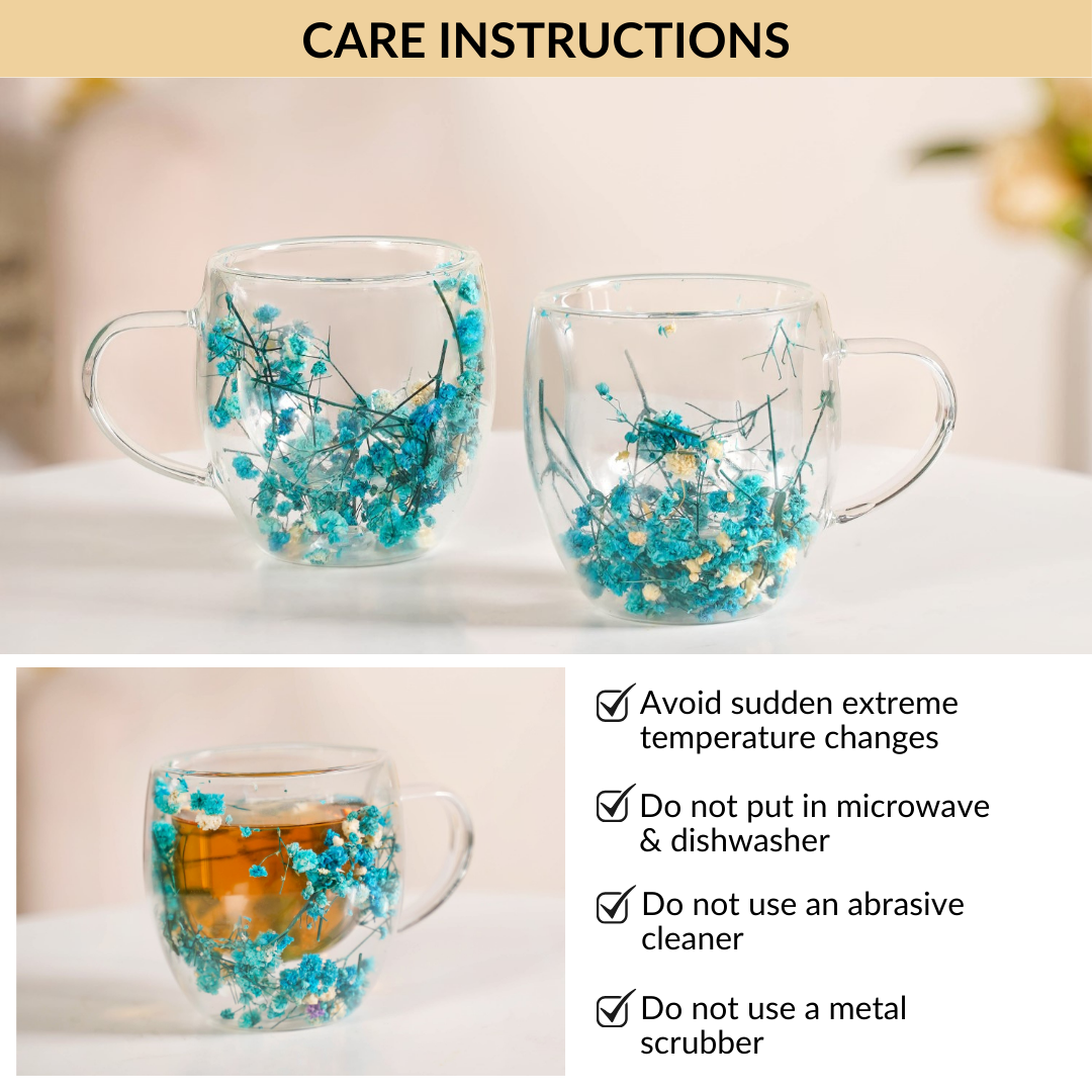 Turquoise Flowers Double Walled Mug Set Of 2 250ml