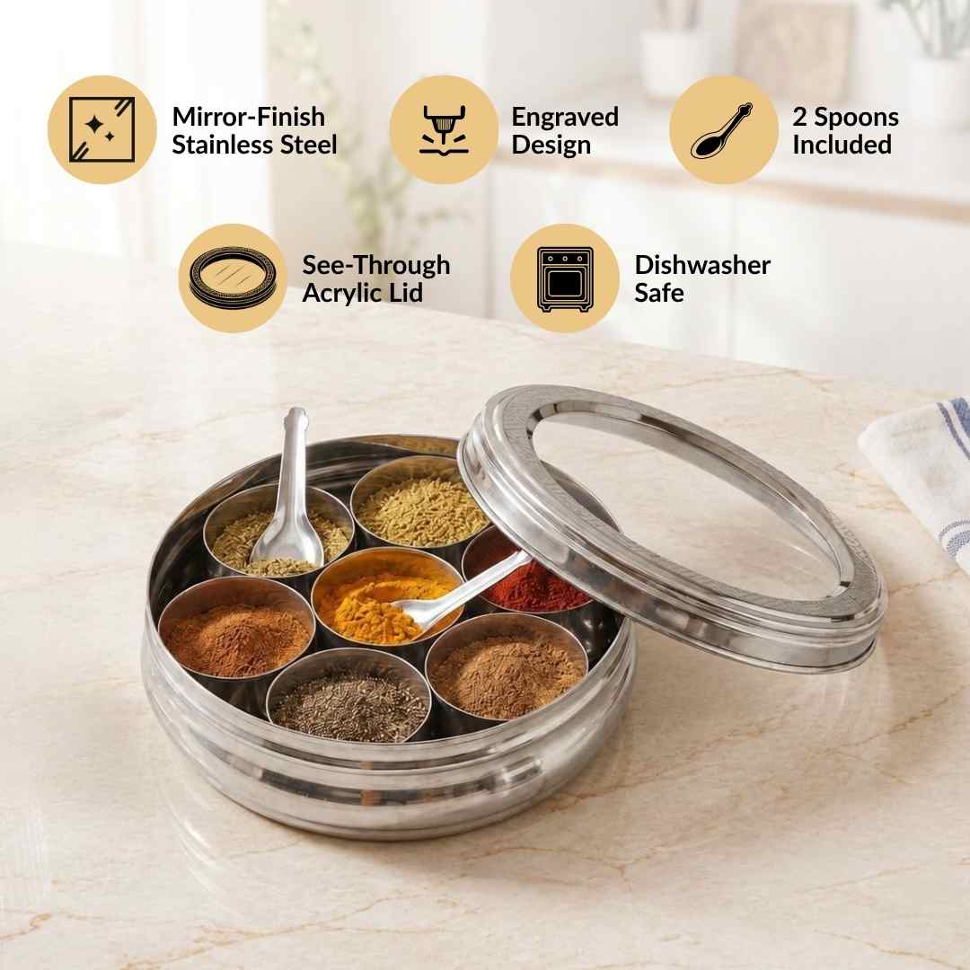 Engraved Stainless Steel Spice Box 7 Section