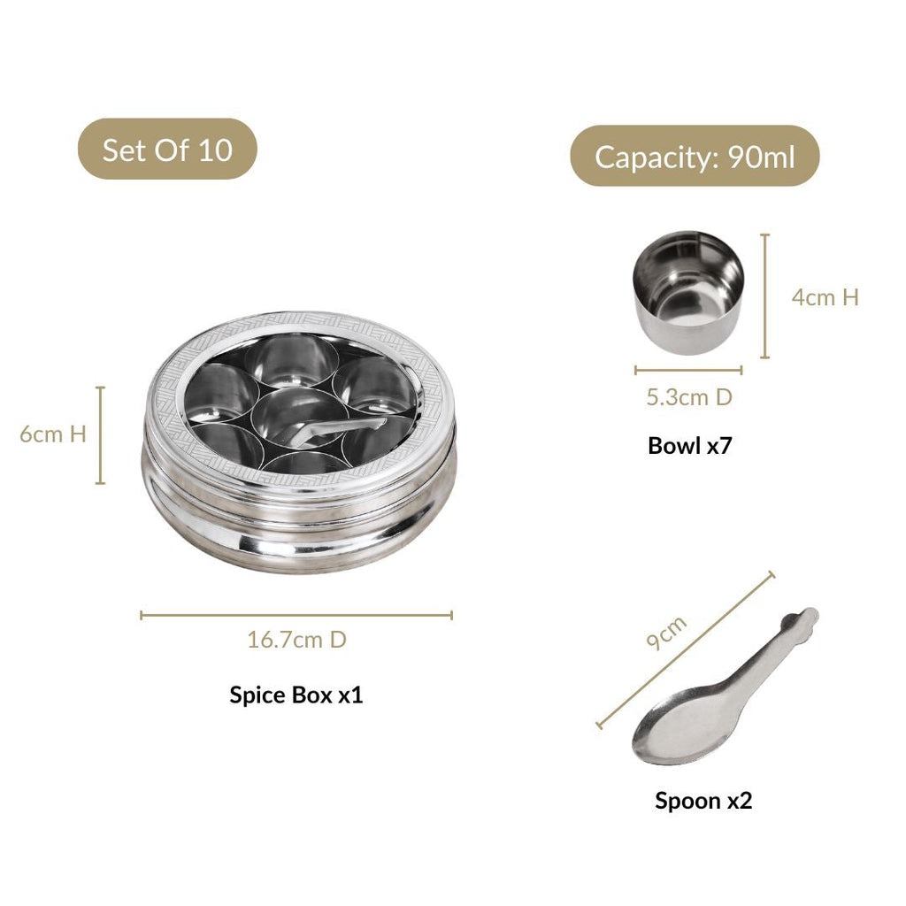 Engraved Stainless Steel Spice Box 7 Section