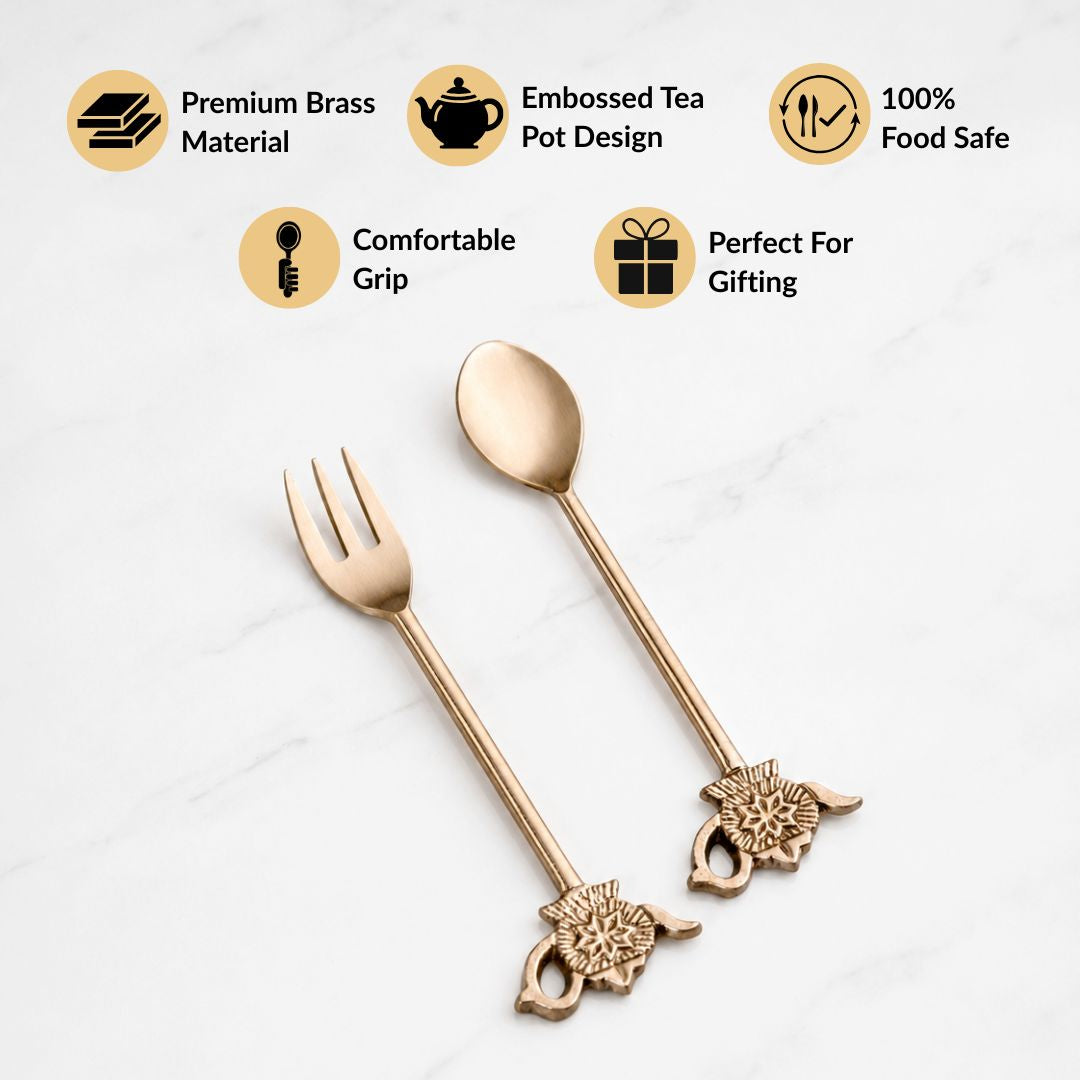 Vintage Teapot Brass Spoon And Fork Set Of 2