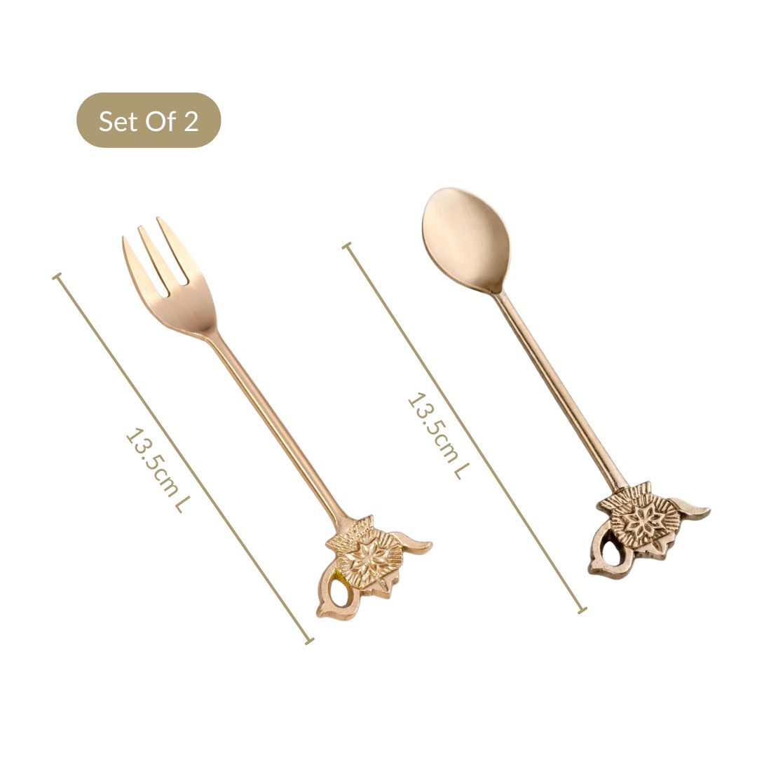 Vintage Teapot Brass Spoon And Fork Set Of 2