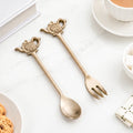 Vintage Teapot Brass Spoon And Fork Set Of 2