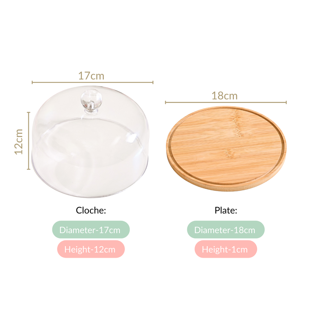 Wooden Cake Stand With Transparent Cloche 17cm