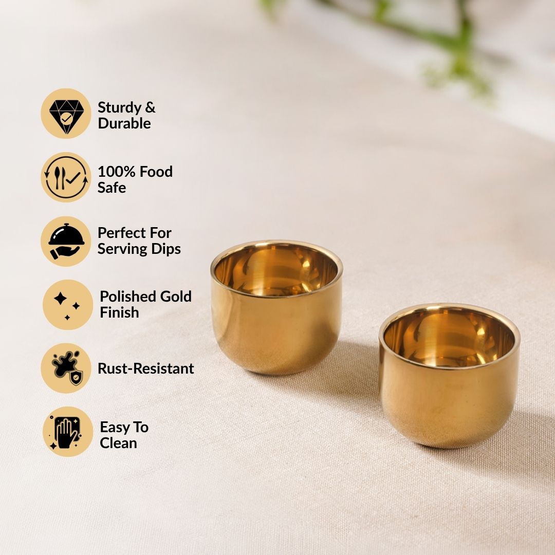 Gold Steel Dip Bowl Set Of 2 50ml