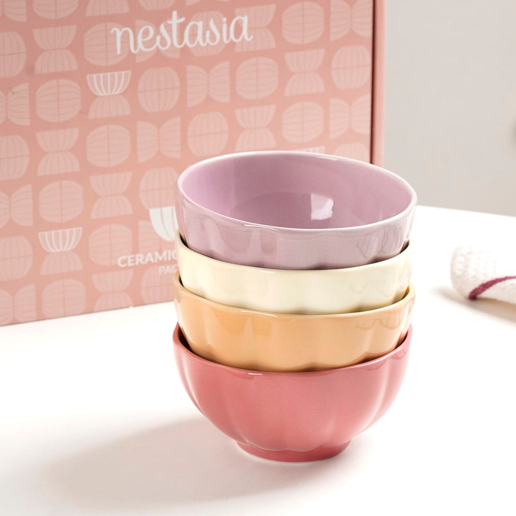 Pastel Gloss Finish Ceramic Bowl Set Of 4 310ml