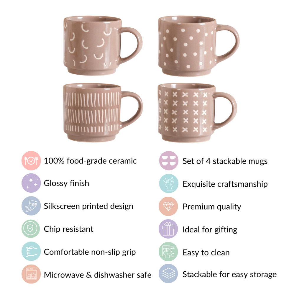 Quirky Beige Stackable Cups Set Of 4 220ml