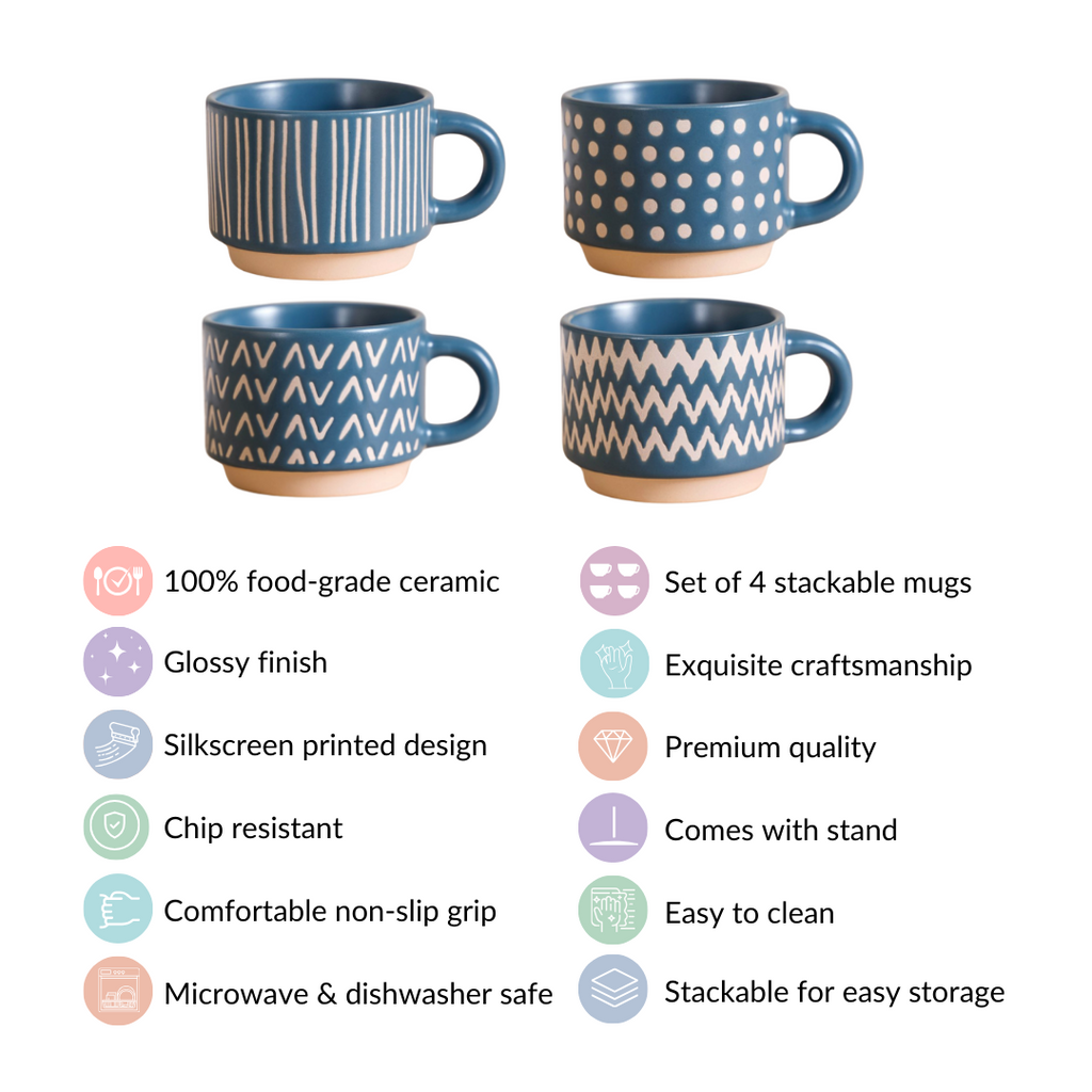 Eclectic Stackable Cups Set Of 4 With Stand Blue 100ml