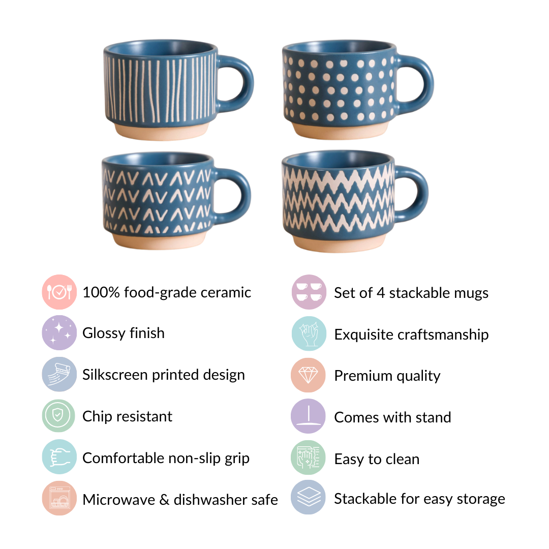Eclectic Stackable Cups Set Of 4 With Stand Blue 100ml