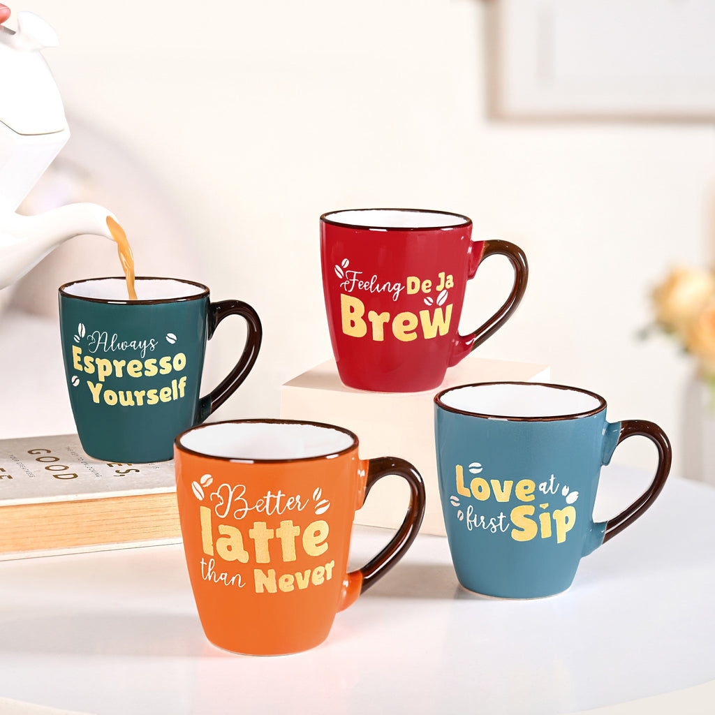 Coffee Quotes Ceramic Mug Set Of 4 210ml