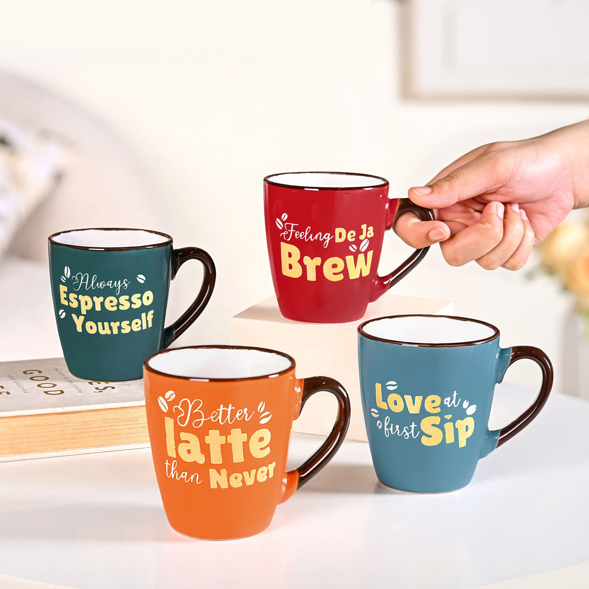 Coffee Quotes Ceramic Mug Set Of 4 210ml