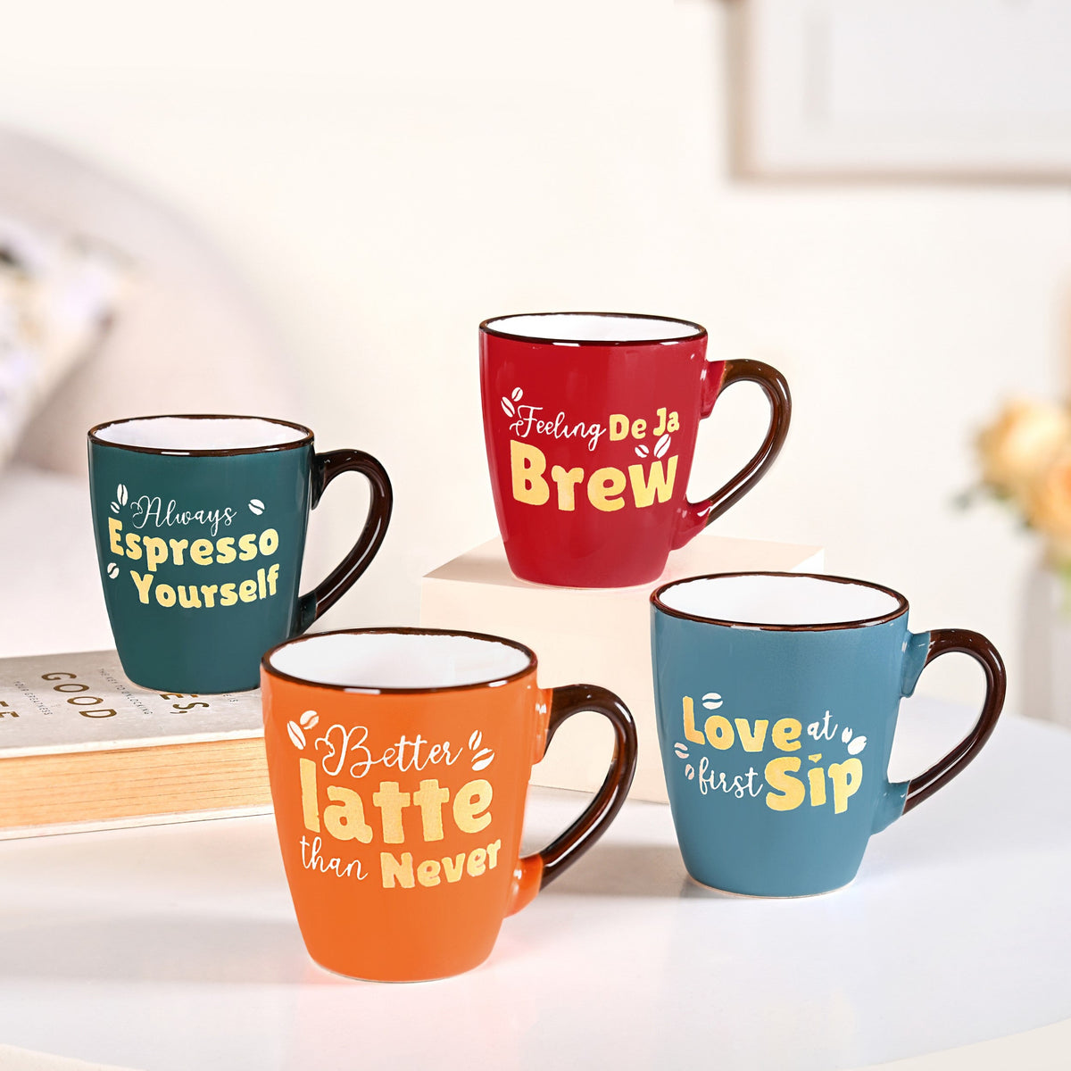 Coffee Quotes Ceramic Mug Set Of 4 210ml