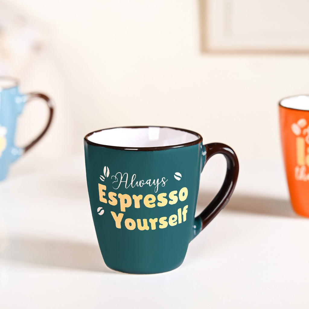 Coffee Quotes Ceramic Mug Set Of 4 210ml