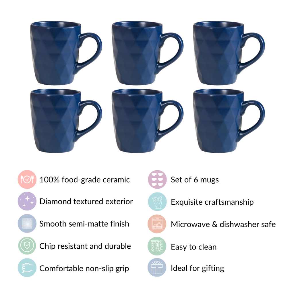 Just-The-Right-Size Tea Coffee Mug Set Of 6 Navy Blue 220ml