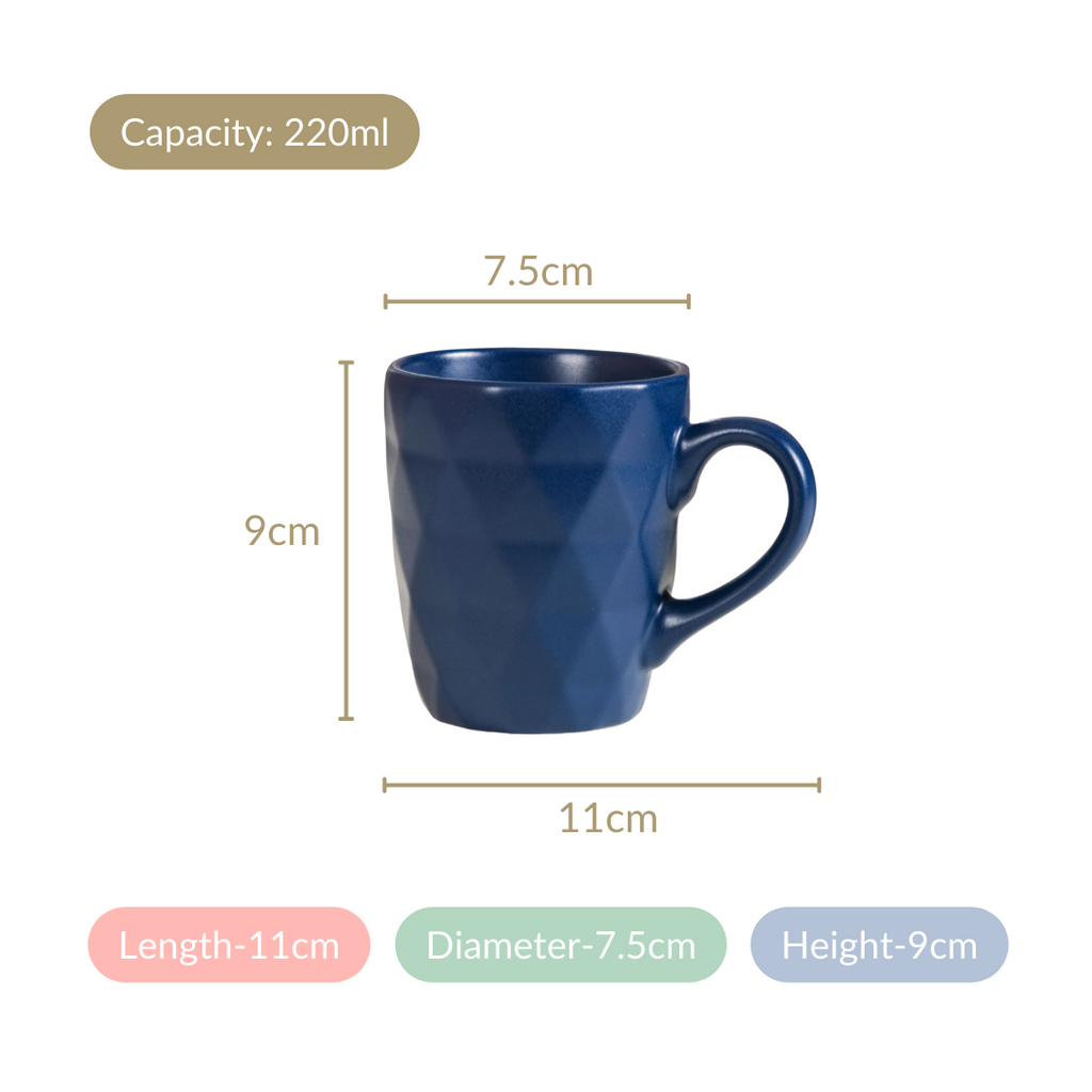 Just-The-Right-Size Tea Coffee Mug Set Of 6 Navy Blue 220ml