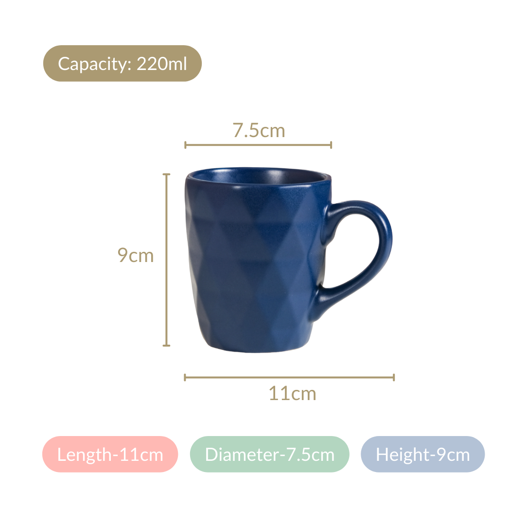 Just-The-Right-Size Tea Coffee Mug Set Of 6 Navy Blue 220ml