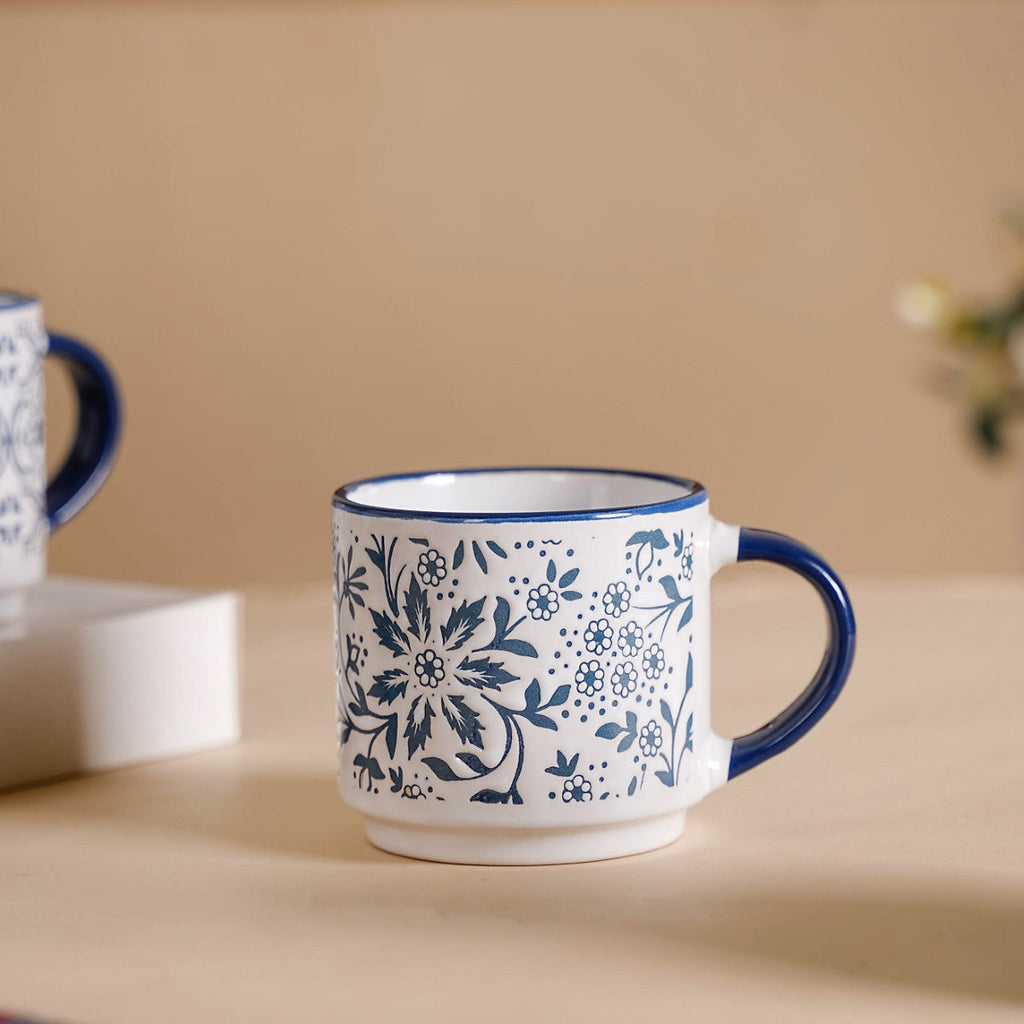 Floral Design Stackable Coffee Mugs Set of 4 210ml