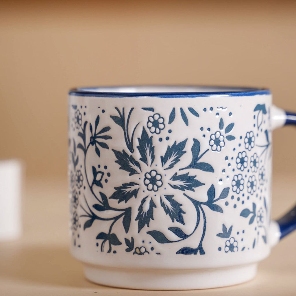Floral Design Stackable Coffee Mugs Set of 4 210ml