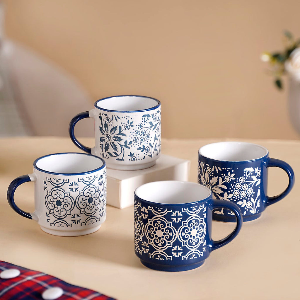 Floral Design Stackable Coffee Mugs Set of 4 210ml