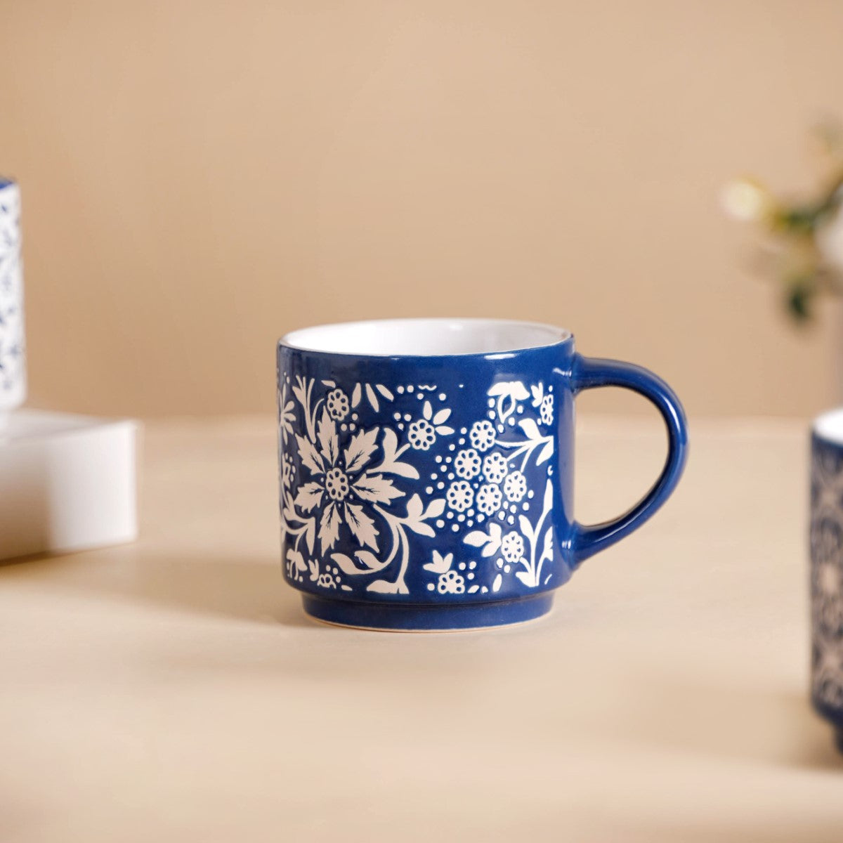 Floral Design Stackable Coffee Mugs Set of 4 210ml