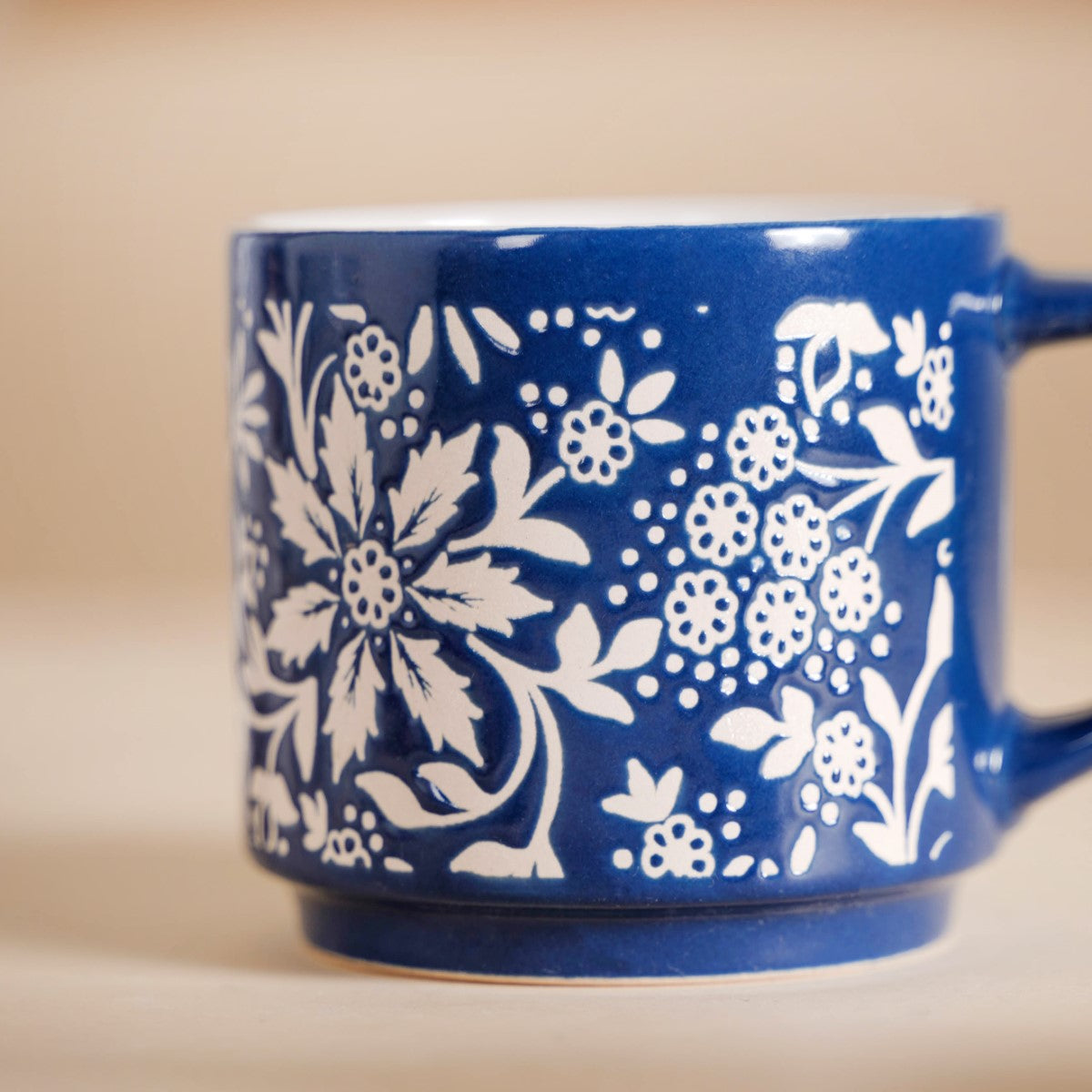 Floral Design Stackable Coffee Mugs Set of 4 210ml
