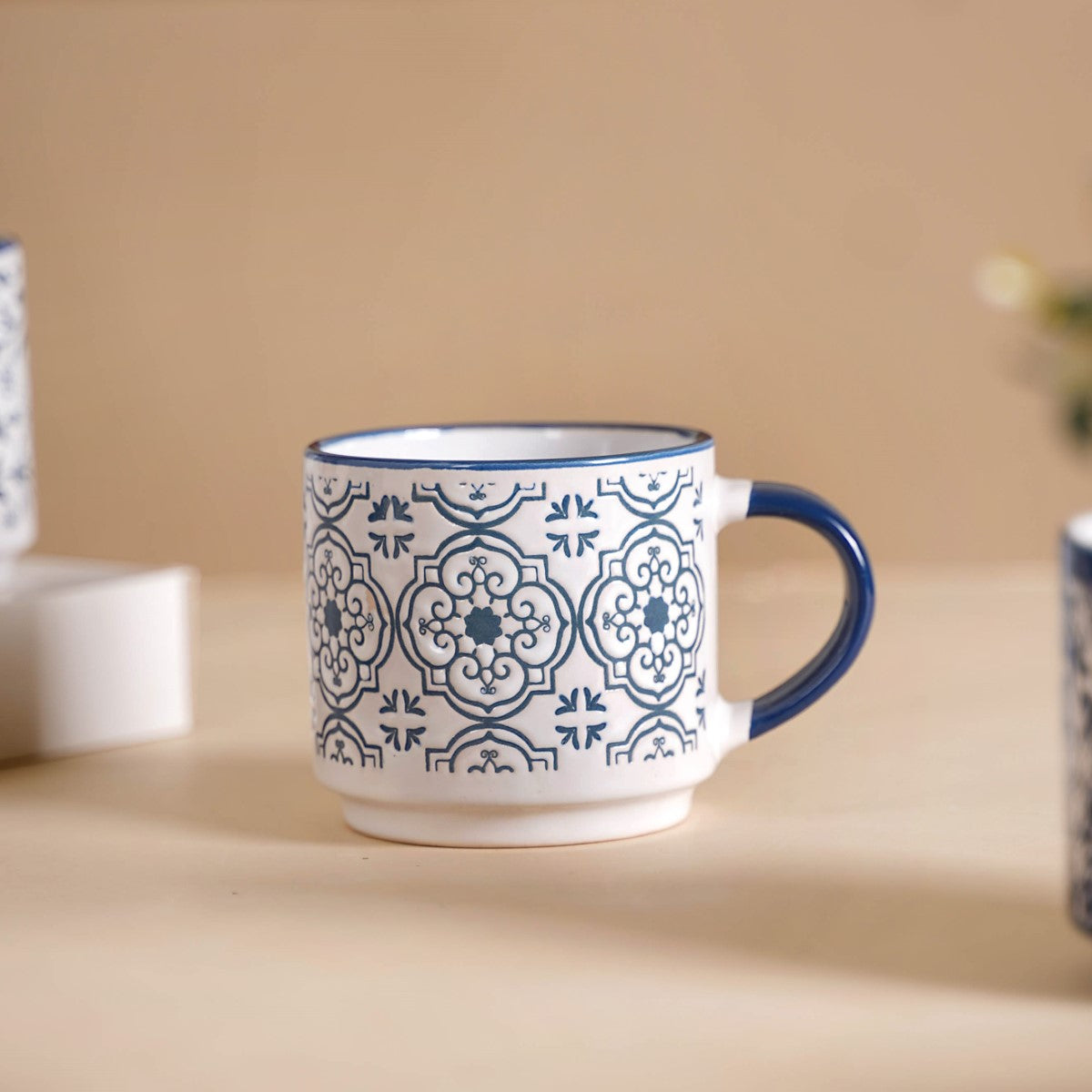 Floral Design Stackable Coffee Mugs Set of 4 210ml