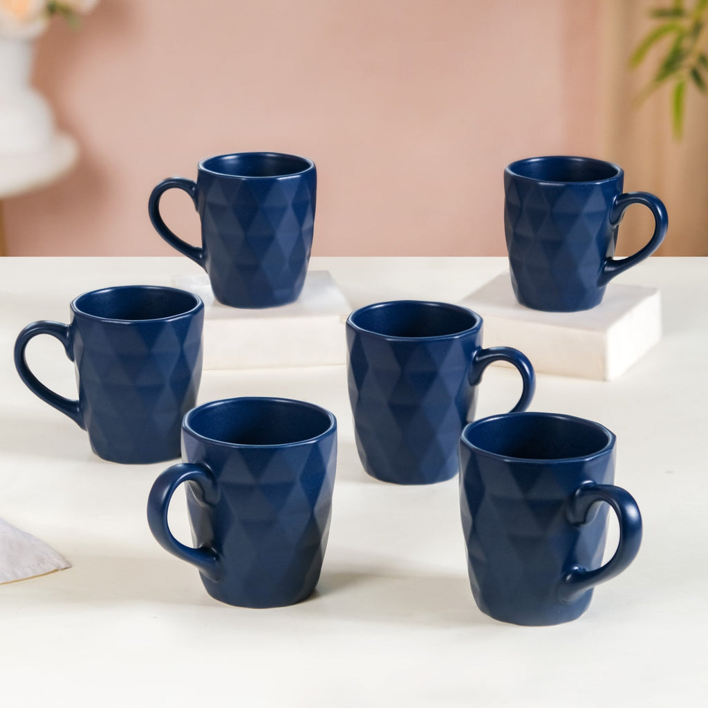 Just-The-Right-Size Tea Coffee Mug Set Of 6 Navy Blue 220ml