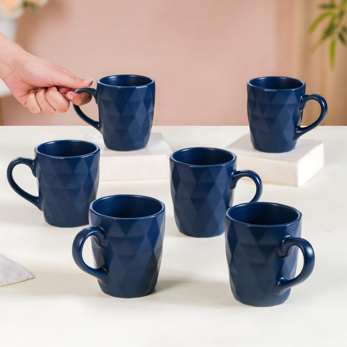 Just-The-Right-Size Tea Coffee Mug Set Of 6 Navy Blue 220ml