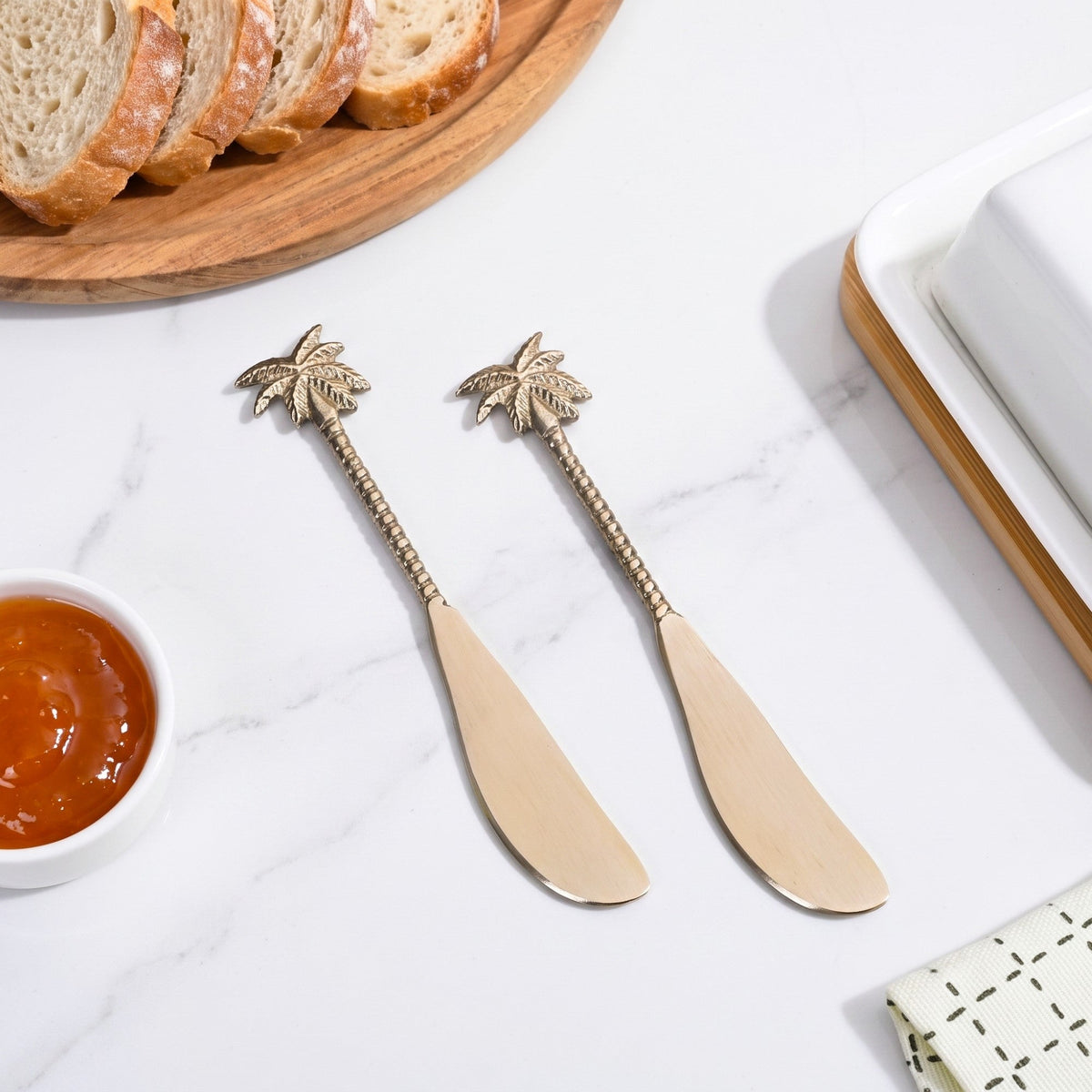 Palm Tree Brass Butter Knife Set Of 2