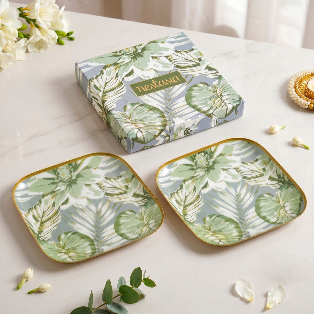 Pastel Tropic Leaf Platter Set Of 2 In Gift Box