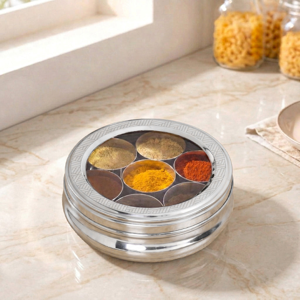 Engraved Stainless Steel Spice Box 7 Section