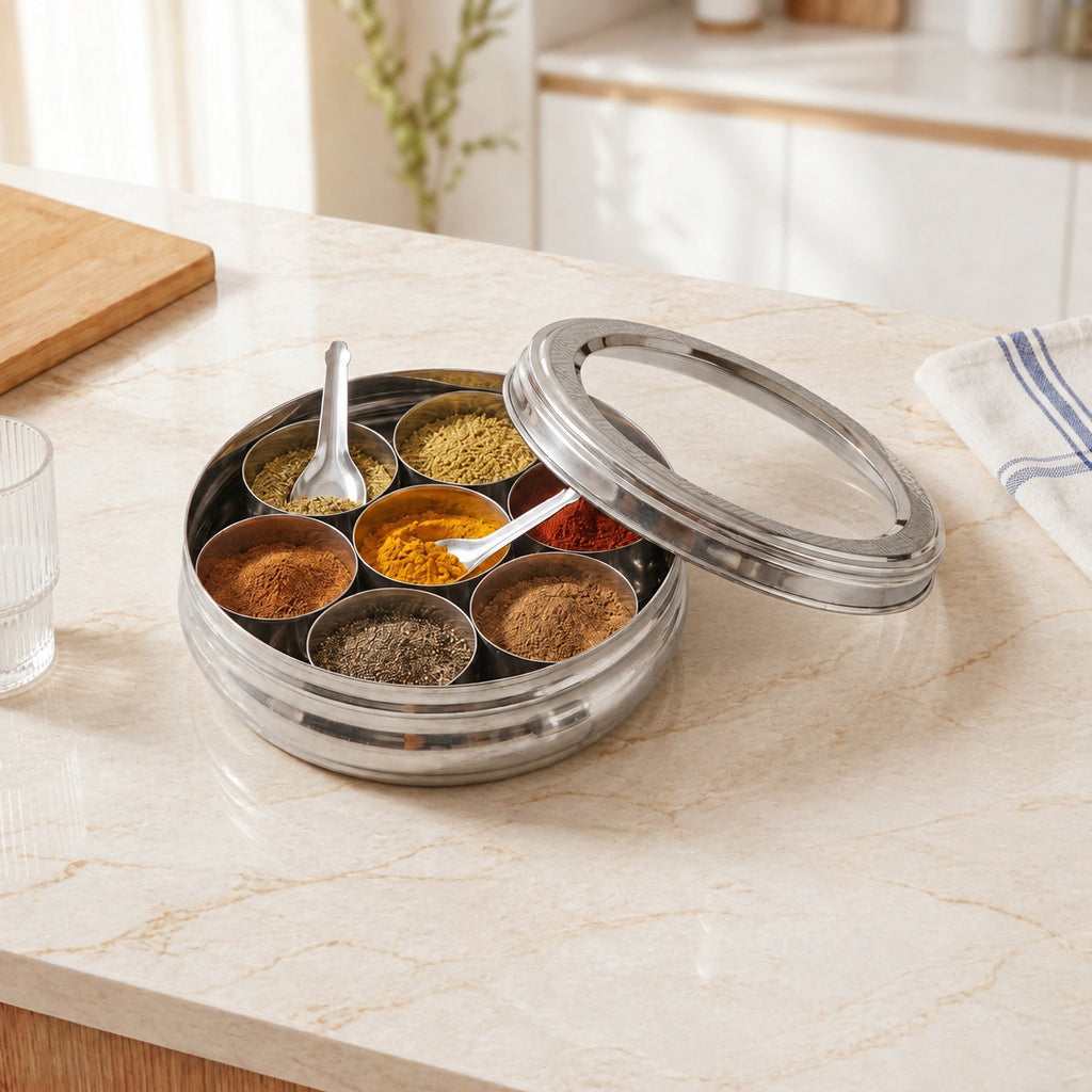Engraved Stainless Steel Spice Box 7 Section