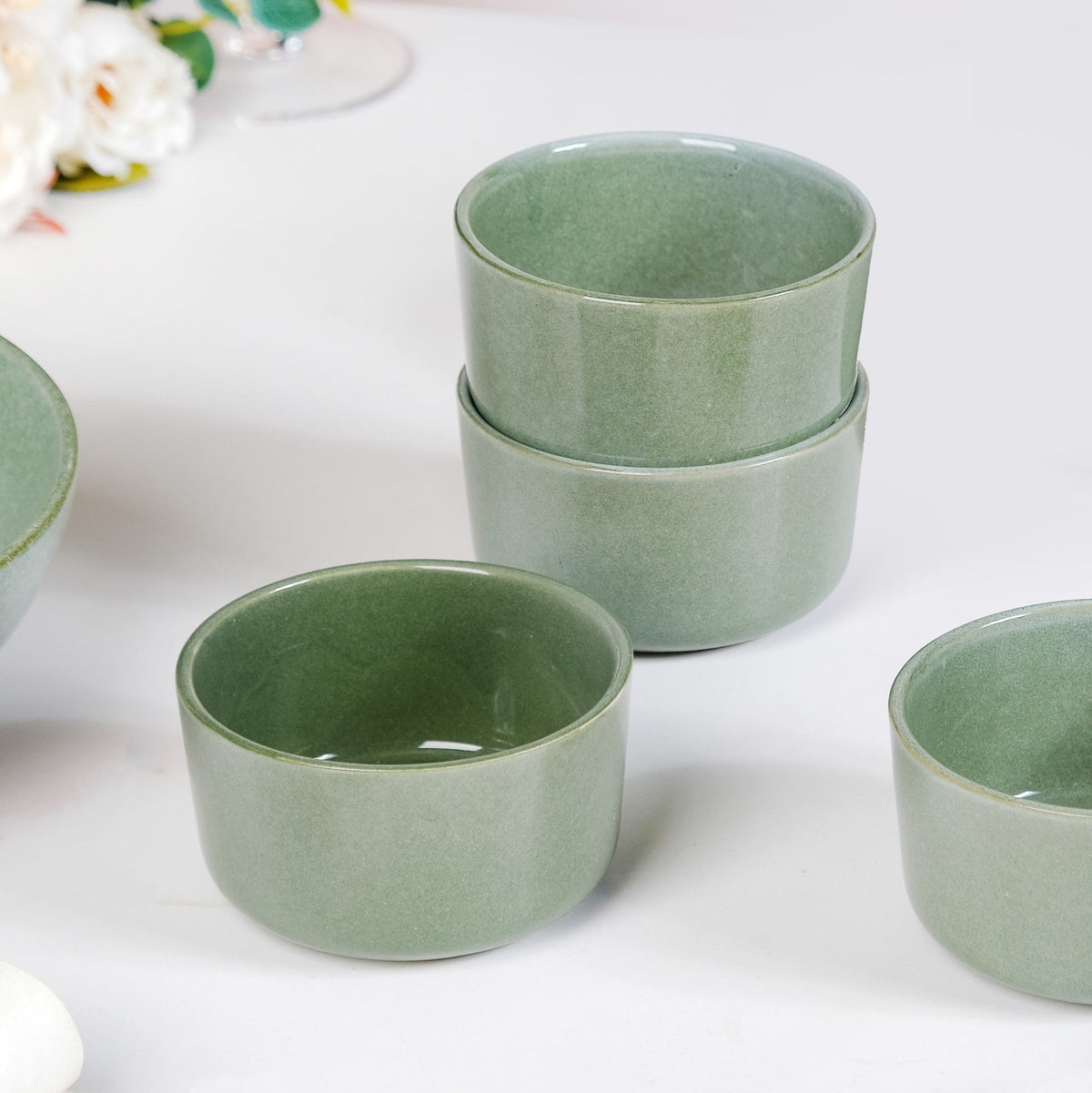 Sera Set Of 6 Round Ceramic Small Bowl Sage Green 200ml