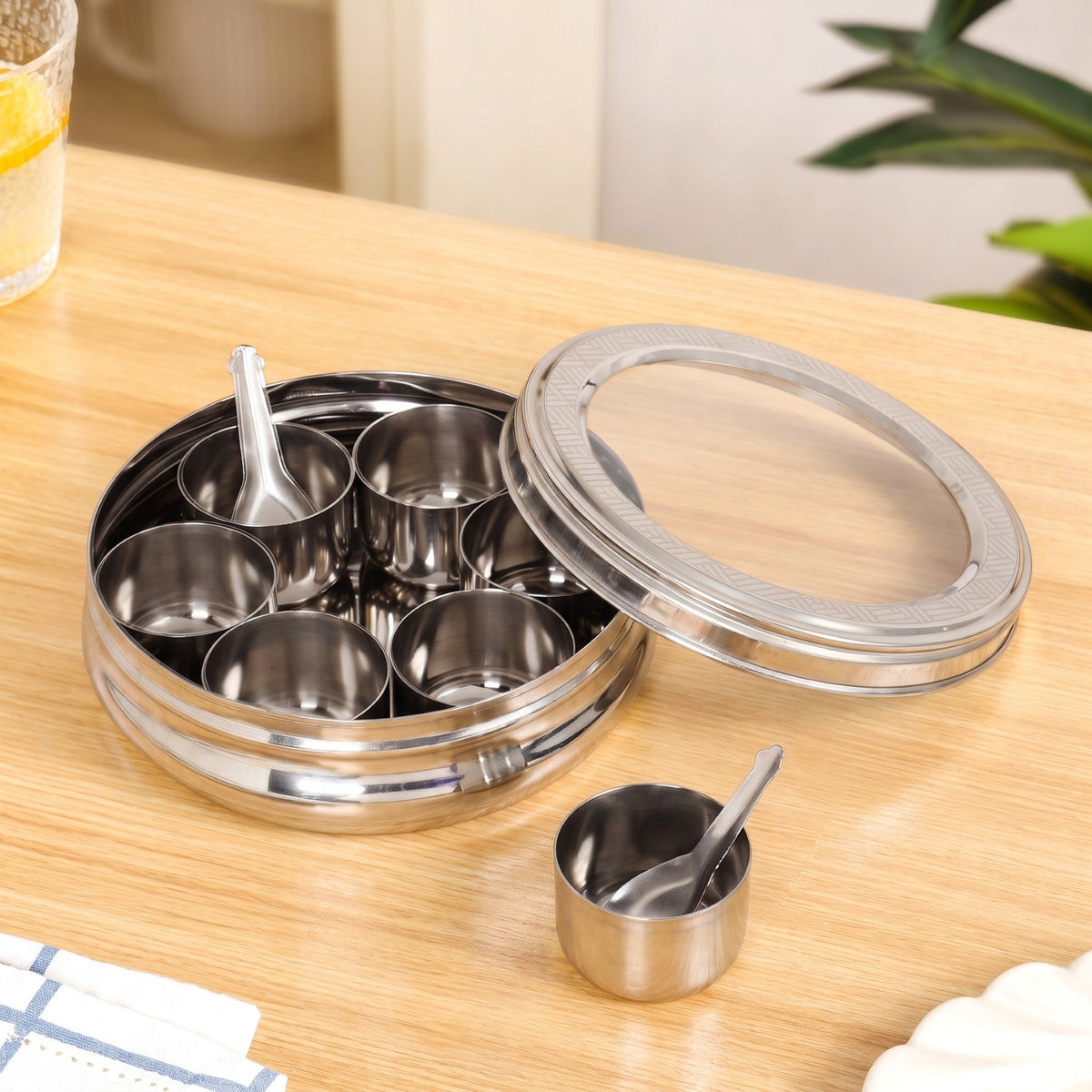 Engraved Stainless Steel Spice Box 7 Section