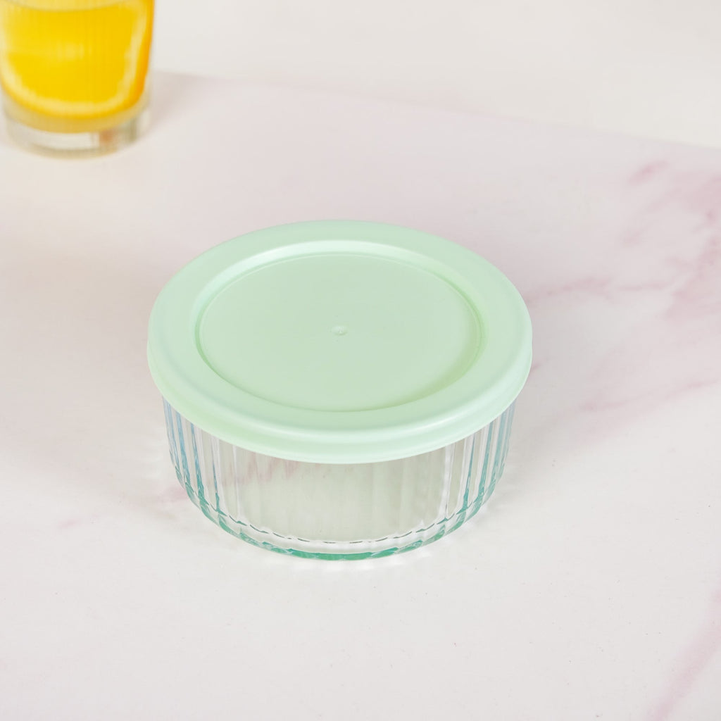 Set Of 4 Round Fluted Glass Food Storage Container With Lid S 230ml M 460ml L 950ml XL 1650ml