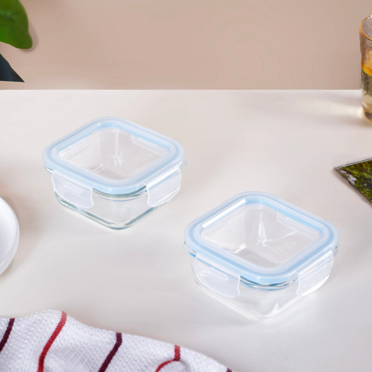 Set Of 2 Leakproof Glass Food Container With Lid 300ml
