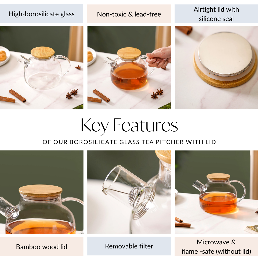 Borosilicate Glass Tea Pitcher With Lid 1100ml