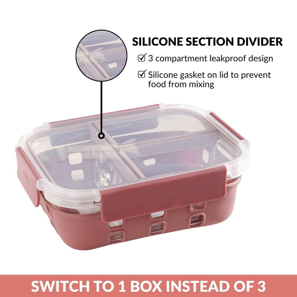 Gripso Triple Compartment Lunch Box 1000ml Mauve