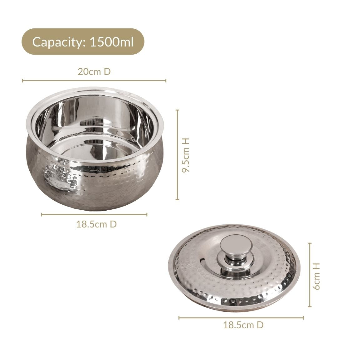 Hammered Stainless Steel Casserole 1500ml