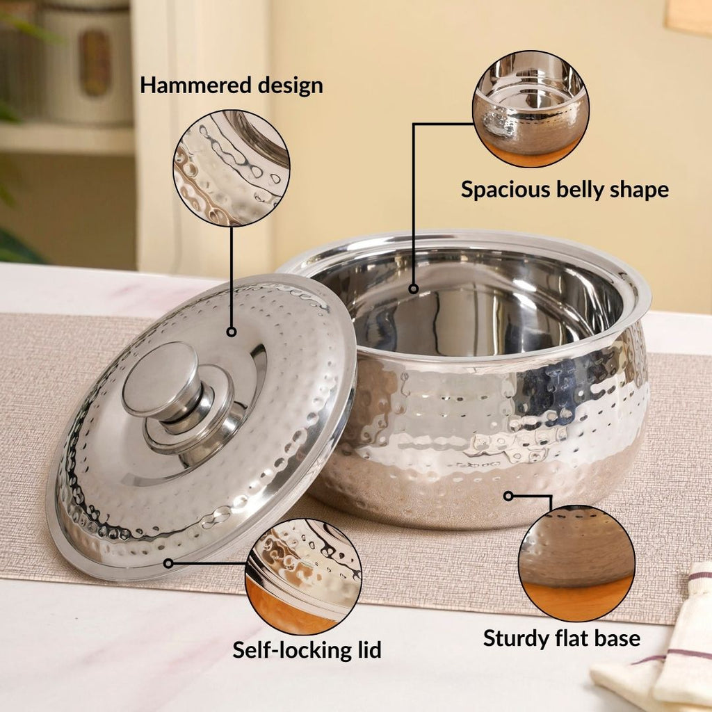 Hammered Stainless Steel Casserole 1500ml