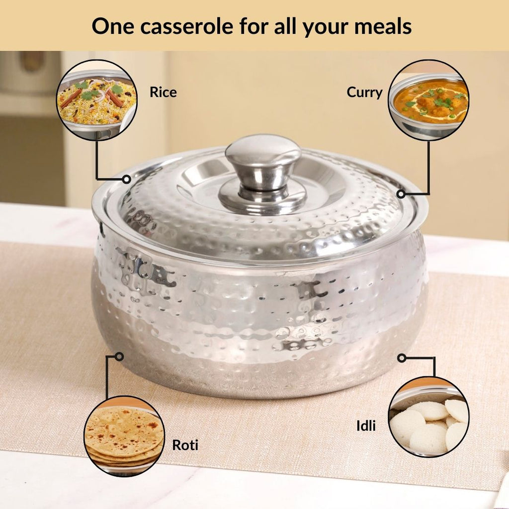 Hammered Stainless Steel Casserole 1500ml