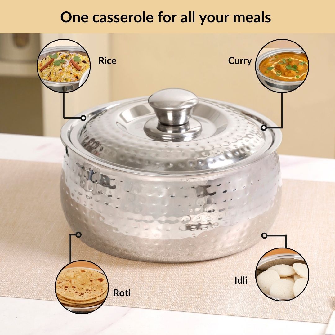 Hammered Stainless Steel Casserole 1500ml