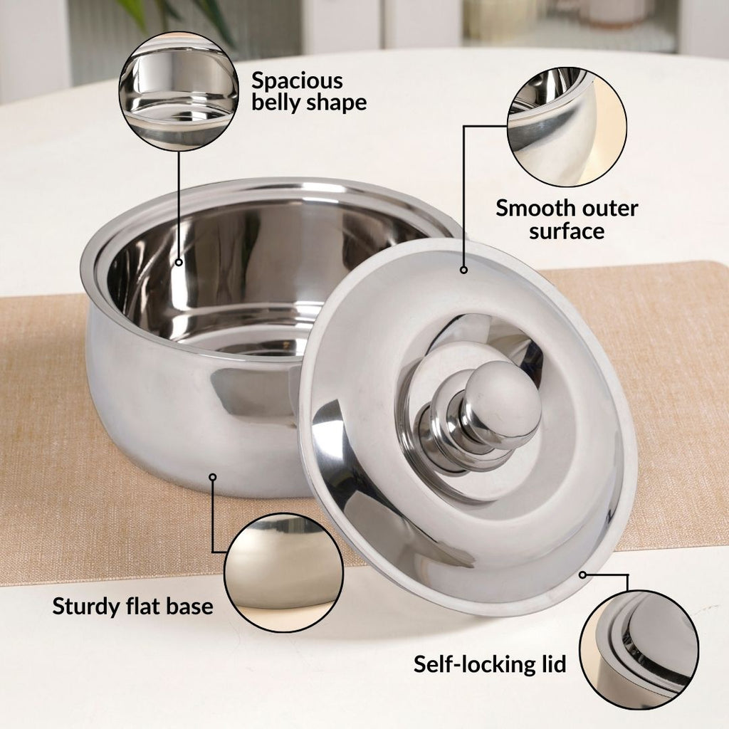 Heat Lock Stainless Steel Casserole 1500ml